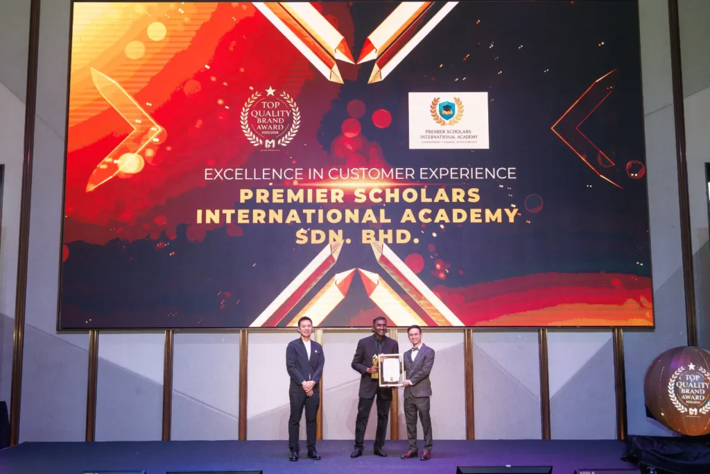 Representatives of Premier Scholars International Academy receiving the Top Quality Brand Awards 2025/2026 for Excellence in Customer Experience during the official award ceremony.